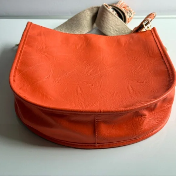 Ah • Adorned Orange Vegan Leather Shoulder Bag Boho Chic Crossbody Handbag - Picture 3 of 12